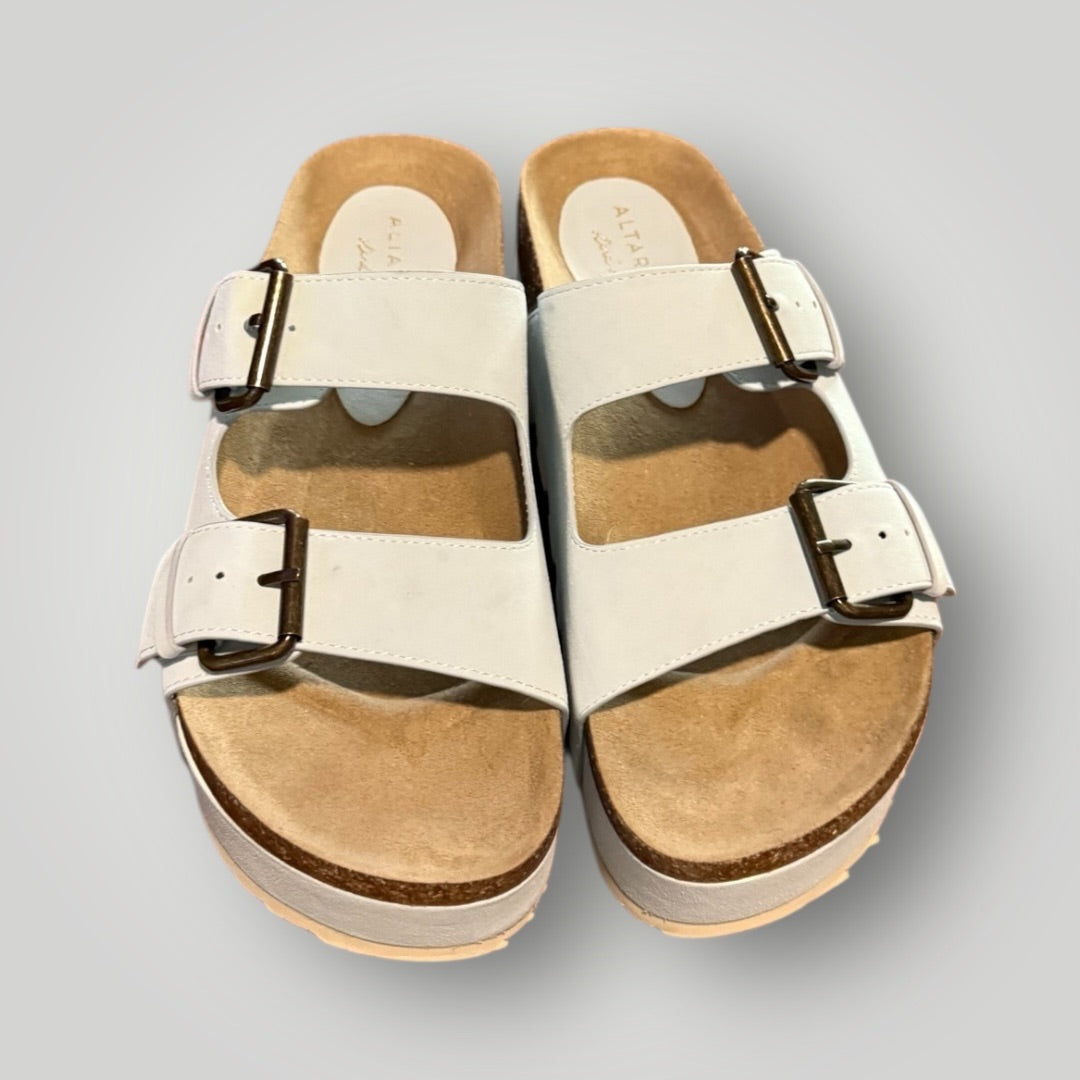 Baby Blue Altered State Platform Buckle Sandals, 7